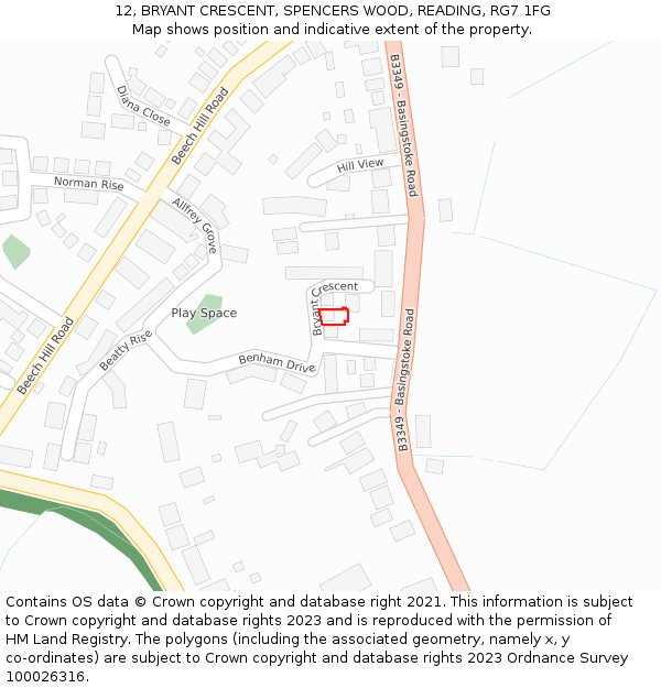 12, BRYANT CRESCENT, SPENCERS WOOD, READING, RG7 1FG: Location map and indicative extent of plot