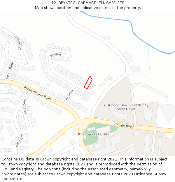 12, BRYNTEG, CARMARTHEN, SA31 3ES: Location map and indicative extent of plot