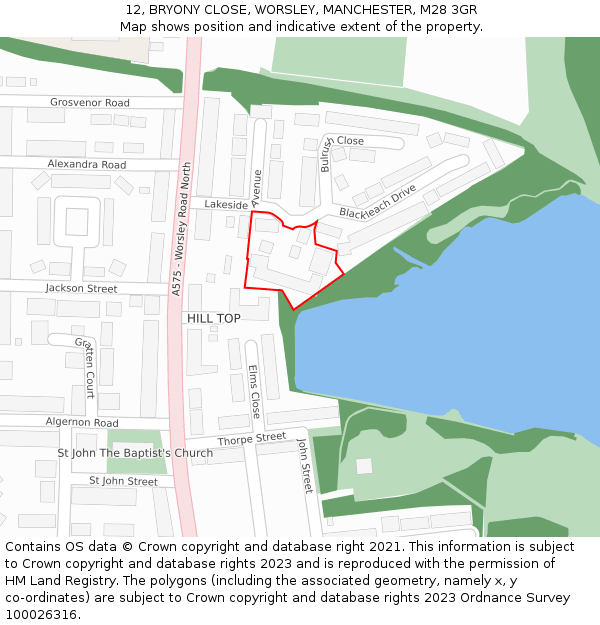 12, BRYONY CLOSE, WORSLEY, MANCHESTER, M28 3GR: Location map and indicative extent of plot