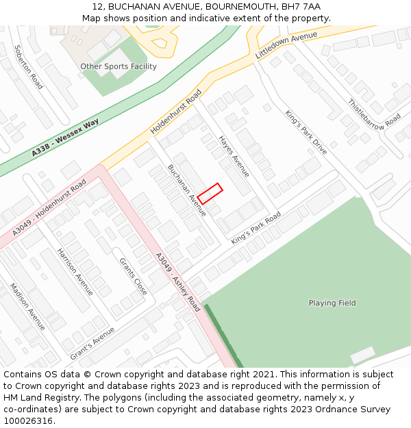 12, BUCHANAN AVENUE, BOURNEMOUTH, BH7 7AA: Location map and indicative extent of plot