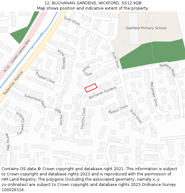 12, BUCHANAN GARDENS, WICKFORD, SS12 9QB: Location map and indicative extent of plot