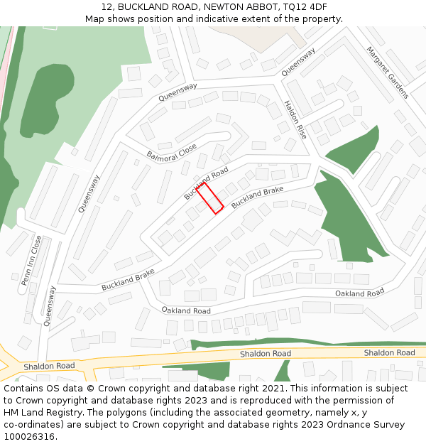 12, BUCKLAND ROAD, NEWTON ABBOT, TQ12 4DF: Location map and indicative extent of plot