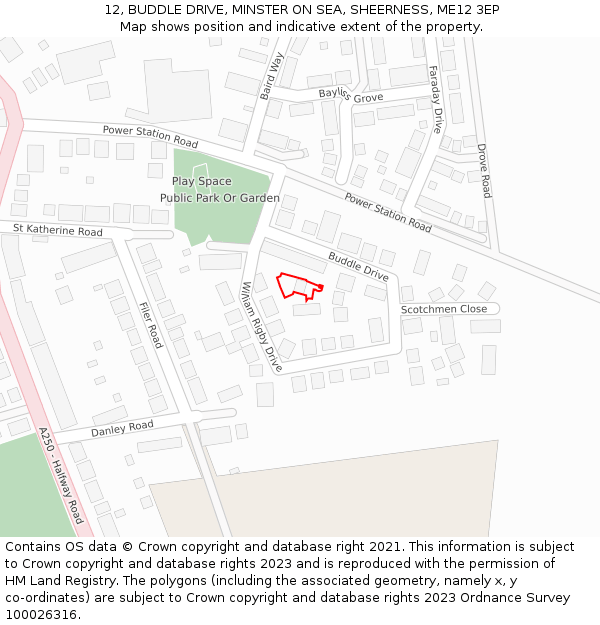 12, BUDDLE DRIVE, MINSTER ON SEA, SHEERNESS, ME12 3EP: Location map and indicative extent of plot