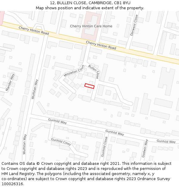 12, BULLEN CLOSE, CAMBRIDGE, CB1 8YU: Location map and indicative extent of plot