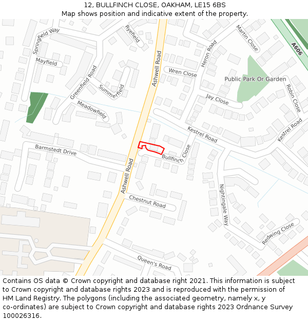 12, BULLFINCH CLOSE, OAKHAM, LE15 6BS: Location map and indicative extent of plot