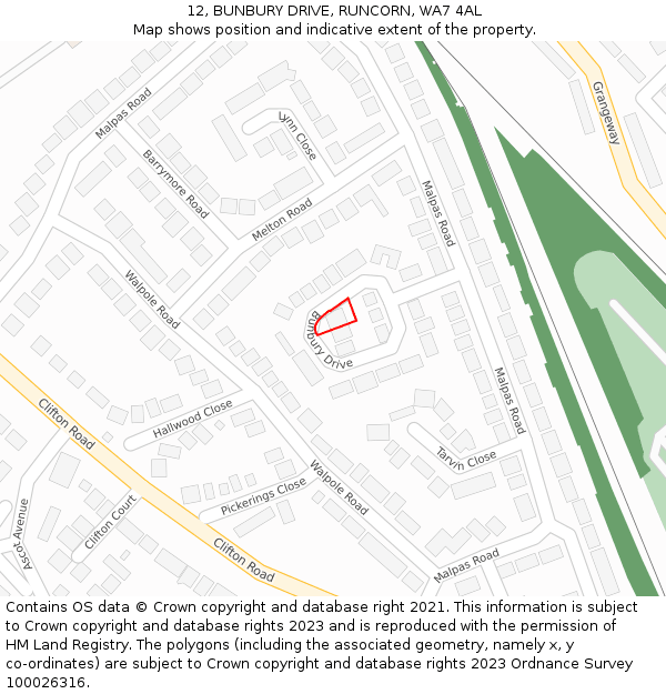 12, BUNBURY DRIVE, RUNCORN, WA7 4AL: Location map and indicative extent of plot