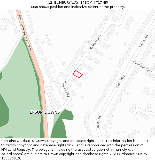 12, BUNBURY WAY, EPSOM, KT17 4JP: Location map and indicative extent of plot