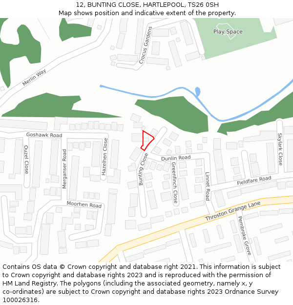 12, BUNTING CLOSE, HARTLEPOOL, TS26 0SH: Location map and indicative extent of plot