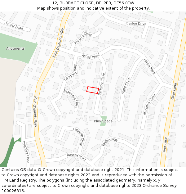 12, BURBAGE CLOSE, BELPER, DE56 0DW: Location map and indicative extent of plot
