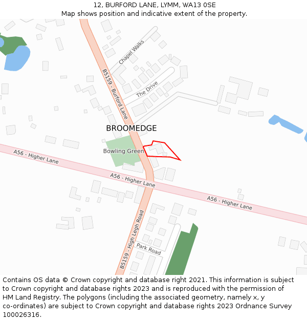 12, BURFORD LANE, LYMM, WA13 0SE: Location map and indicative extent of plot