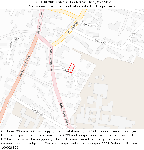 12, BURFORD ROAD, CHIPPING NORTON, OX7 5DZ: Location map and indicative extent of plot