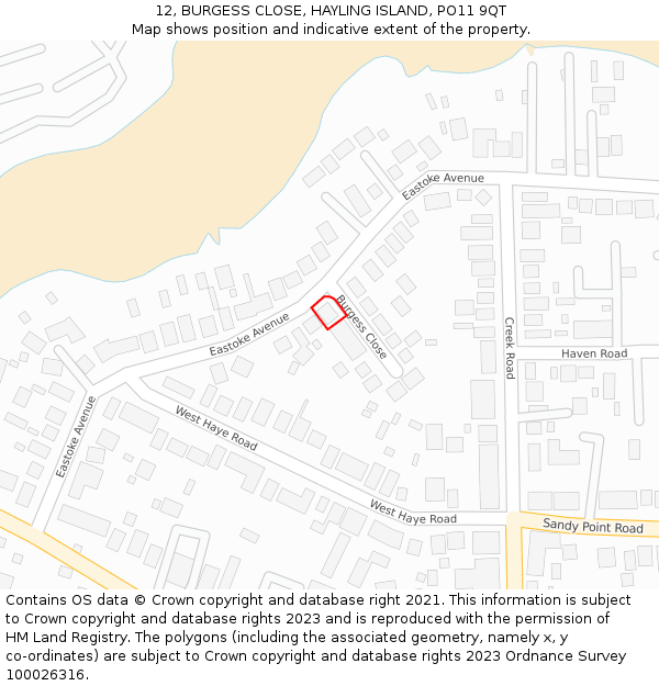 12, BURGESS CLOSE, HAYLING ISLAND, PO11 9QT: Location map and indicative extent of plot