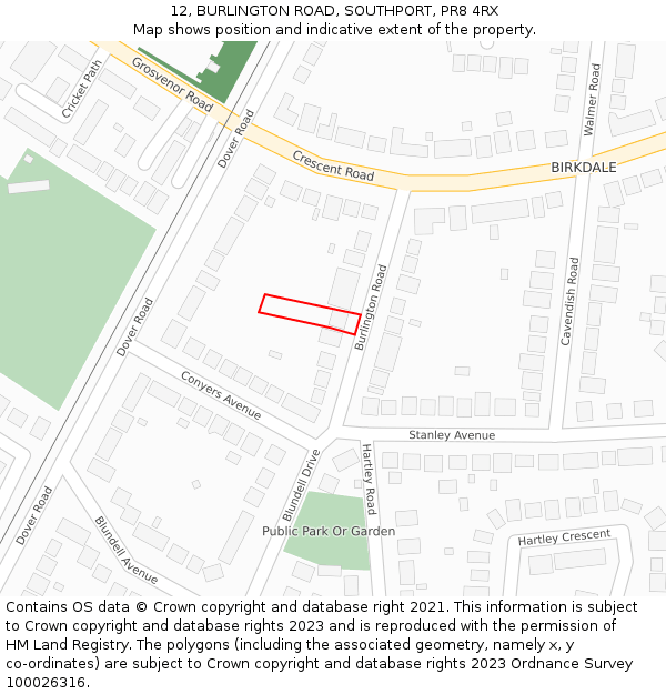 12, BURLINGTON ROAD, SOUTHPORT, PR8 4RX: Location map and indicative extent of plot