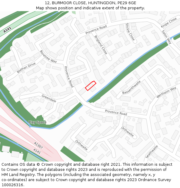 12, BURMOOR CLOSE, HUNTINGDON, PE29 6GE: Location map and indicative extent of plot
