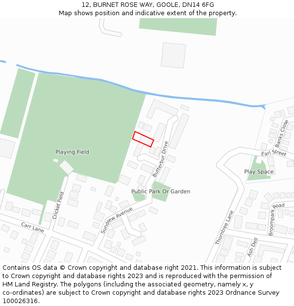 12, BURNET ROSE WAY, GOOLE, DN14 6FG: Location map and indicative extent of plot
