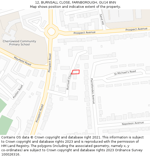 12, BURNSALL CLOSE, FARNBOROUGH, GU14 8NN: Location map and indicative extent of plot