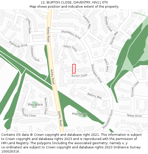 12, BURTON CLOSE, DAVENTRY, NN11 0TX: Location map and indicative extent of plot