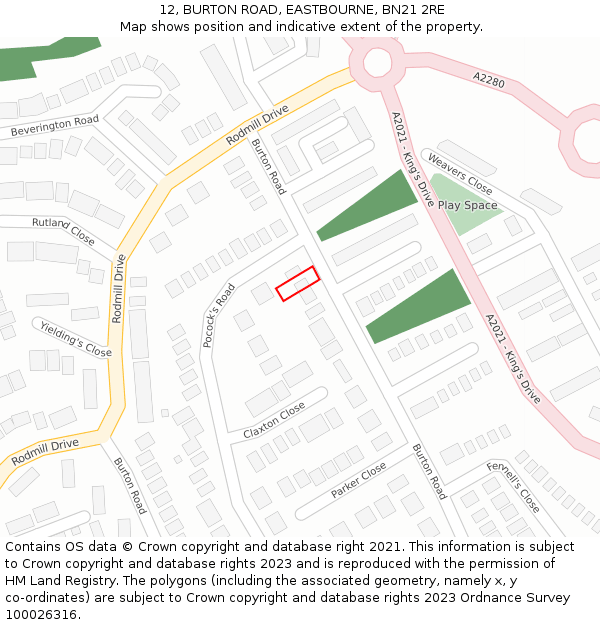 12, BURTON ROAD, EASTBOURNE, BN21 2RE: Location map and indicative extent of plot