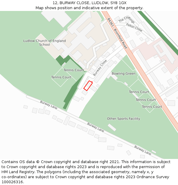 12, BURWAY CLOSE, LUDLOW, SY8 1GX: Location map and indicative extent of plot