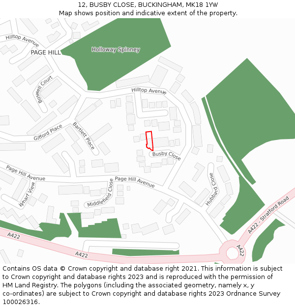 12, BUSBY CLOSE, BUCKINGHAM, MK18 1YW: Location map and indicative extent of plot
