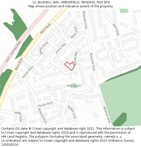 12, BUSHELL WAY, ARBORFIELD, READING, RG2 9FQ: Location map and indicative extent of plot