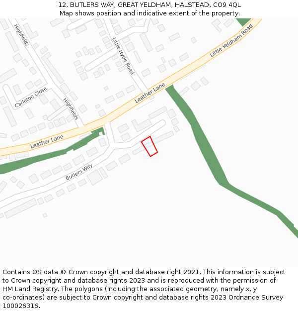 12, BUTLERS WAY, GREAT YELDHAM, HALSTEAD, CO9 4QL: Location map and indicative extent of plot