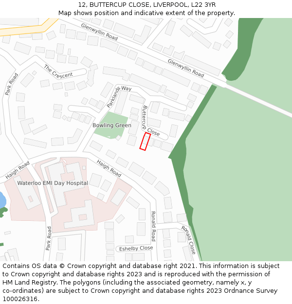 12, BUTTERCUP CLOSE, LIVERPOOL, L22 3YR: Location map and indicative extent of plot