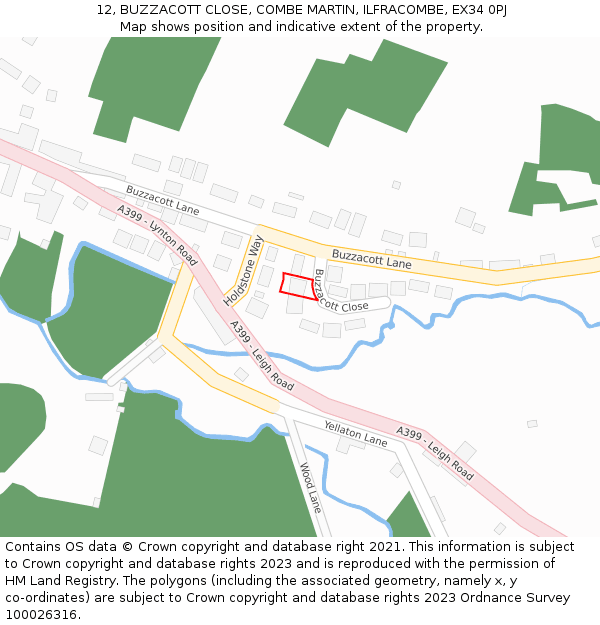 12, BUZZACOTT CLOSE, COMBE MARTIN, ILFRACOMBE, EX34 0PJ: Location map and indicative extent of plot