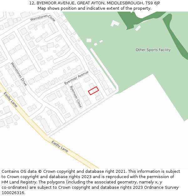 12, BYEMOOR AVENUE, GREAT AYTON, MIDDLESBROUGH, TS9 6JP: Location map and indicative extent of plot