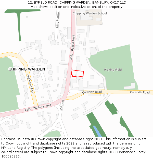 12, BYFIELD ROAD, CHIPPING WARDEN, BANBURY, OX17 1LD: Location map and indicative extent of plot