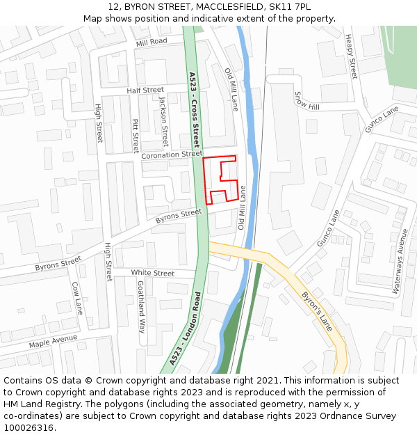 12, BYRON STREET, MACCLESFIELD, SK11 7PL: Location map and indicative extent of plot