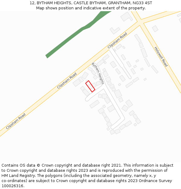 12, BYTHAM HEIGHTS, CASTLE BYTHAM, GRANTHAM, NG33 4ST: Location map and indicative extent of plot
