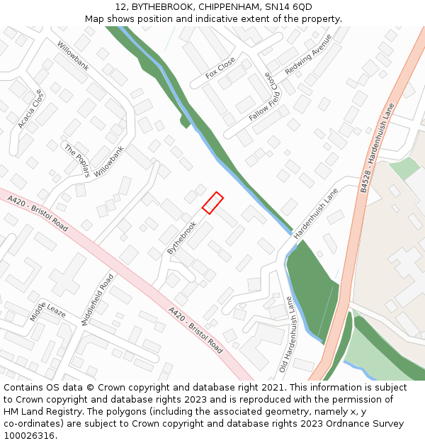 12, BYTHEBROOK, CHIPPENHAM, SN14 6QD: Location map and indicative extent of plot