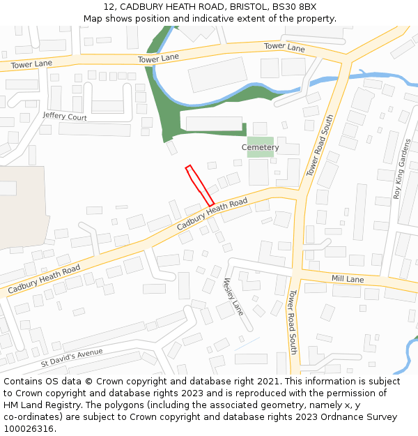 12, CADBURY HEATH ROAD, BRISTOL, BS30 8BX: Location map and indicative extent of plot