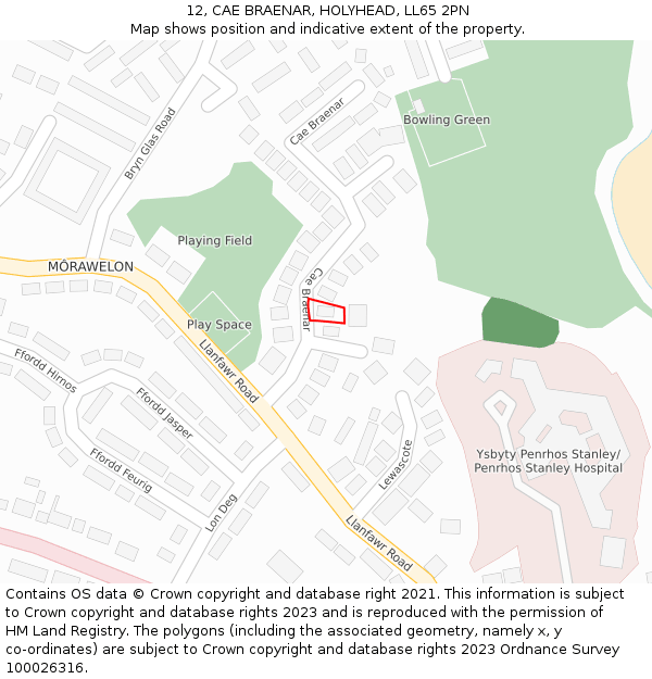 12, CAE BRAENAR, HOLYHEAD, LL65 2PN: Location map and indicative extent of plot