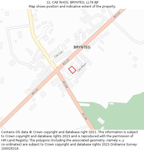 12, CAE RHOS, BRYNTEG, LL78 8JF: Location map and indicative extent of plot
