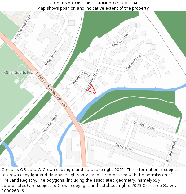 12, CAERNARFON DRIVE, NUNEATON, CV11 4FP: Location map and indicative extent of plot