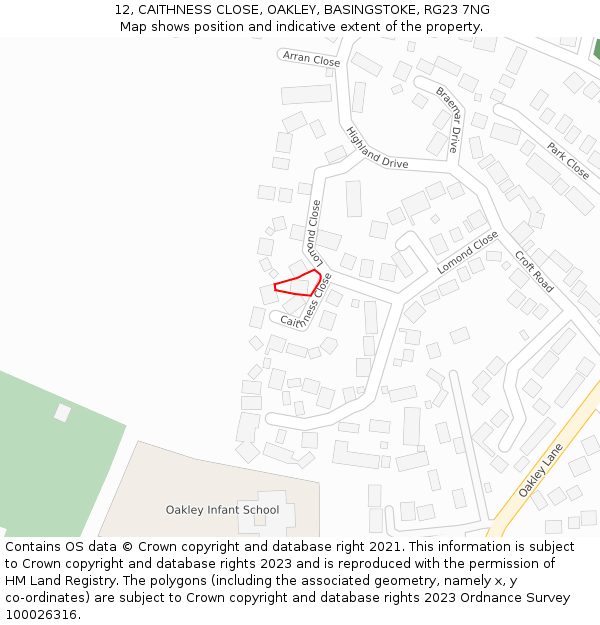 12, CAITHNESS CLOSE, OAKLEY, BASINGSTOKE, RG23 7NG: Location map and indicative extent of plot