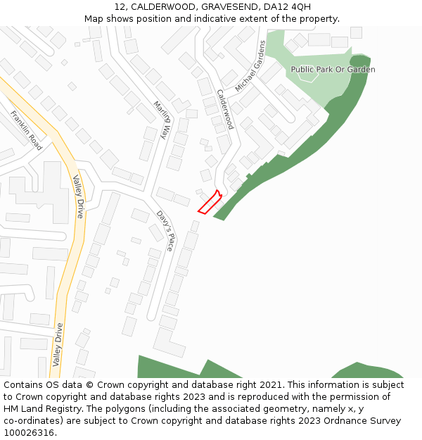 12, CALDERWOOD, GRAVESEND, DA12 4QH: Location map and indicative extent of plot