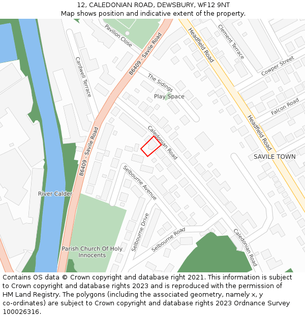 12, CALEDONIAN ROAD, DEWSBURY, WF12 9NT: Location map and indicative extent of plot