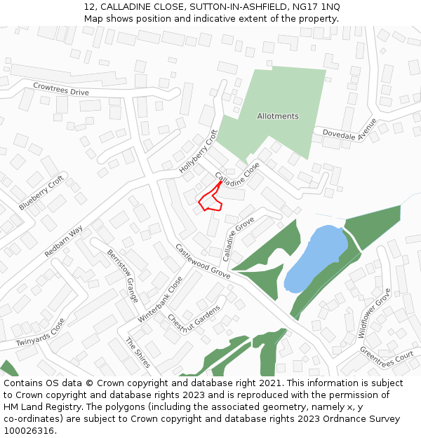 12, CALLADINE CLOSE, SUTTON-IN-ASHFIELD, NG17 1NQ: Location map and indicative extent of plot