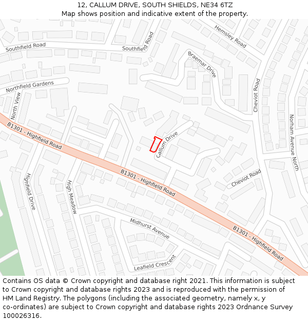 12, CALLUM DRIVE, SOUTH SHIELDS, NE34 6TZ: Location map and indicative extent of plot