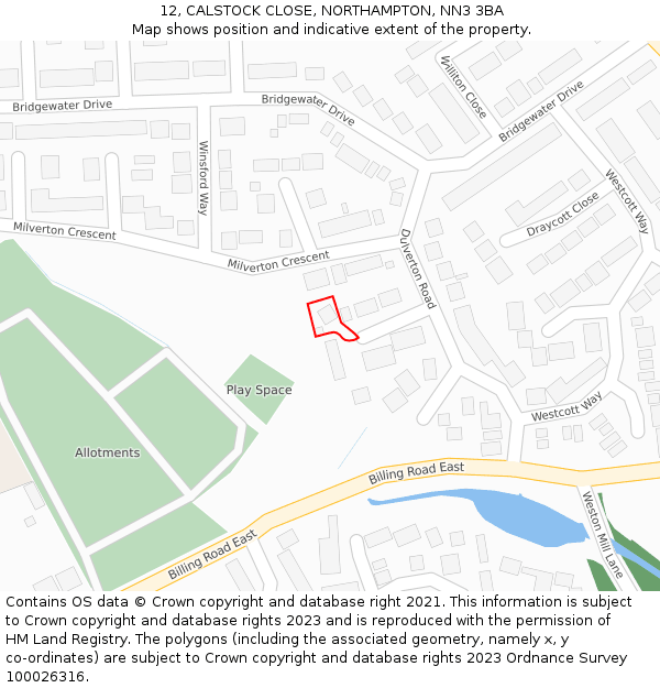 12, CALSTOCK CLOSE, NORTHAMPTON, NN3 3BA: Location map and indicative extent of plot