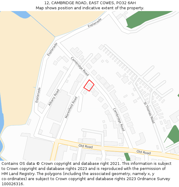 12, CAMBRIDGE ROAD, EAST COWES, PO32 6AH: Location map and indicative extent of plot