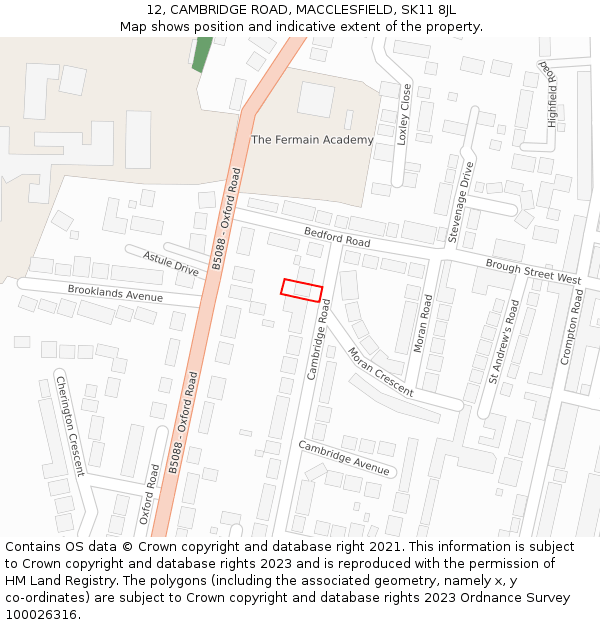 12, CAMBRIDGE ROAD, MACCLESFIELD, SK11 8JL: Location map and indicative extent of plot