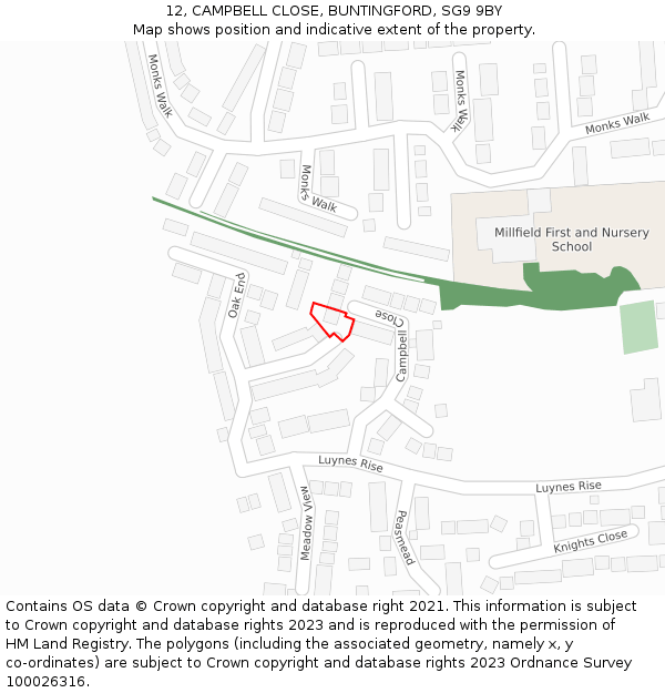 12, CAMPBELL CLOSE, BUNTINGFORD, SG9 9BY: Location map and indicative extent of plot