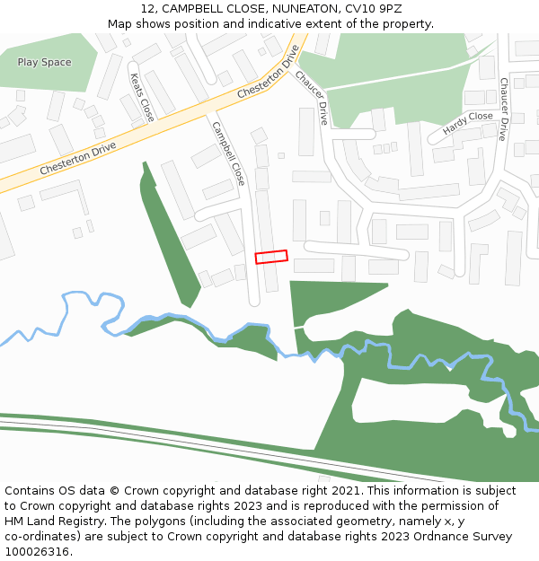 12, CAMPBELL CLOSE, NUNEATON, CV10 9PZ: Location map and indicative extent of plot