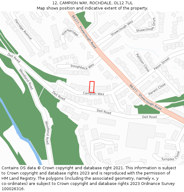 12, CAMPION WAY, ROCHDALE, OL12 7UL: Location map and indicative extent of plot