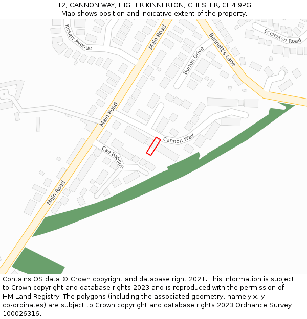 12, CANNON WAY, HIGHER KINNERTON, CHESTER, CH4 9PG: Location map and indicative extent of plot