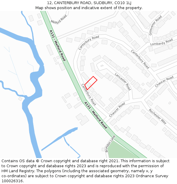 12, CANTERBURY ROAD, SUDBURY, CO10 1LJ: Location map and indicative extent of plot